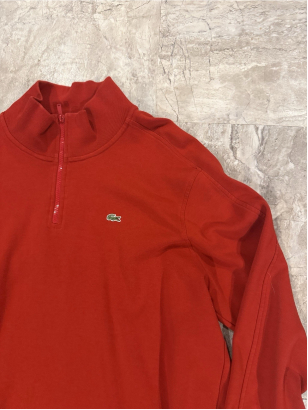 Lacoste Men's Red Quarter Zip Pullover Cotton Knit Sweater Logo Sz8 XL/XXL